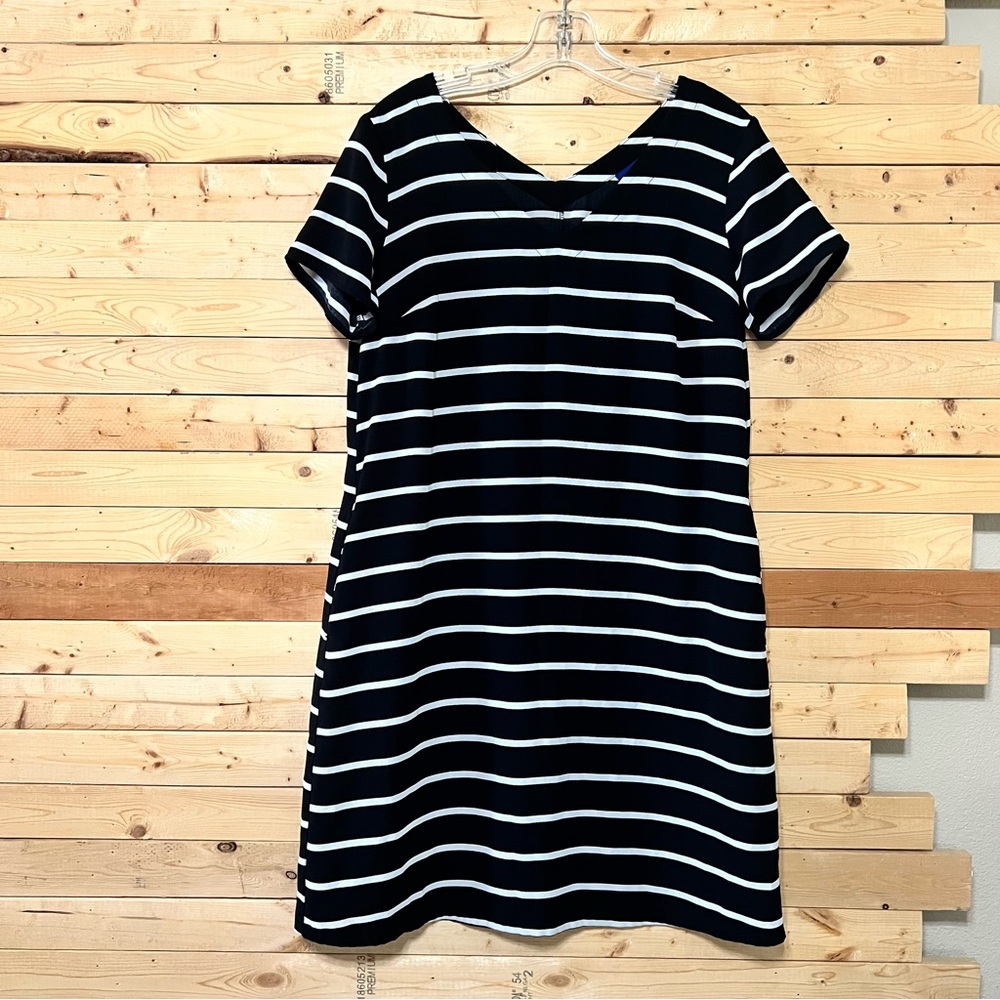 Apt. 9 Black White Stripes PullOn Vneck Short Sleeve Midi Dress Size M NWOT
